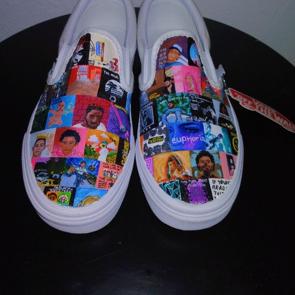 Multi Album Cover(s) Hand-Painted Slip on Vans - Picture 6 of 9